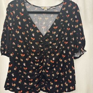Boden Black Floral V-Neck Blouse